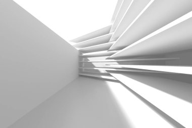 Soyut geometrik çizgiler ve minimalist tasarımı olan fütüristik mimari iç mimari. 3d hazırlayıcı.