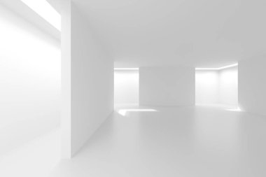Modern minimalist, doğal ışıklandırması olan boş beyaz bir oda. 3d hazırlayıcı.