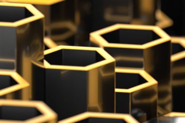 Modern dekor ve tasarım kavramları için aydınlatılmış altıgenli fütüristik geometrik desen. 3d hazırlayıcı.