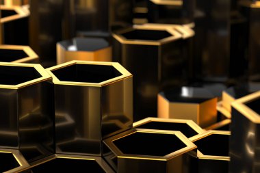 Modern tasarım için lüks altın aksanlı Geometrik altıgen desen. 3d hazırlayıcı.