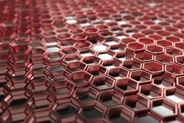 Modern tasarım 3d görüntüleme için kırmızı altıgenli geometrik bal peteği deseni.