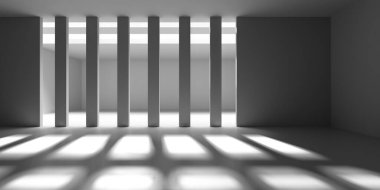 Gölgelerle modern mimari iç mimari ve dikey kirişler arasında ışık. 3d hazırlayıcı.