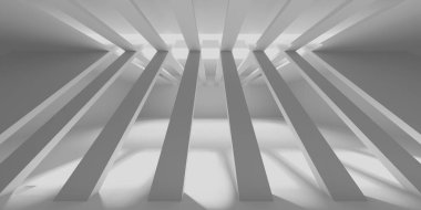 Minimalist iç kısımda güneş ışınları olan soyut mimari tasarım. 3d hazırlayıcı.