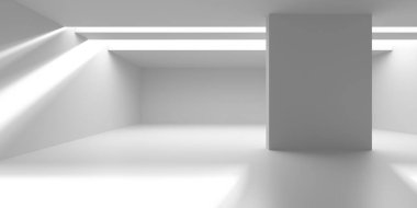 Doğal ışık ve geometrik şekilli minimalist modern mimari iç mimari. 3d hazırlayıcı.