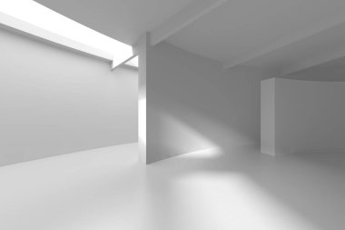 Yaratıcı alanlar için modern ışıklandırma aksanları olan minimalist mimari iç tasarım. 3d hazırlayıcı.