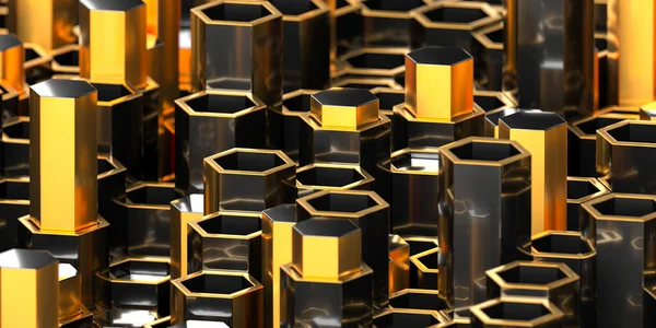 Metalik altıgen yapıları olan soyut geometrik desen. 3d hazırlayıcı.