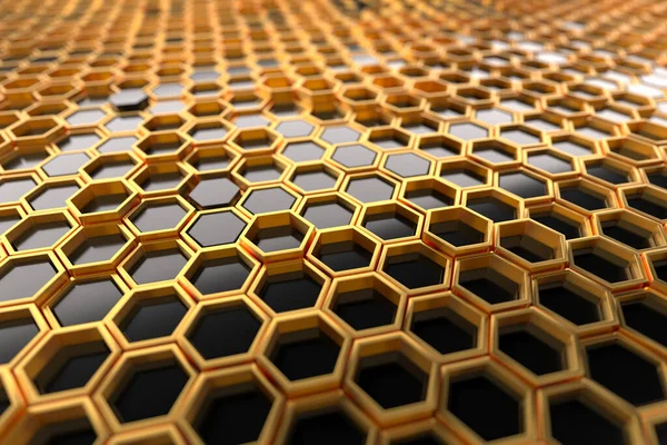 Modern tasarım için altın geometrik şekilli fütüristik bal peteği deseni. 3d hazırlayıcı.