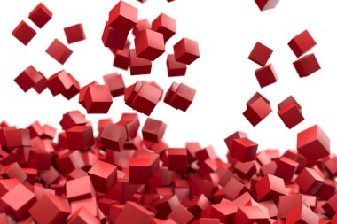 Modern tasarım projeleri için beyaz arka planda kırmızı küpleri üst üste hareket ettiriyor. 3d hazırlayıcı.