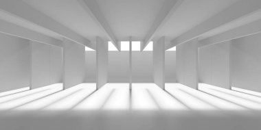 Modern sanat projeleri için geometrik tasarımlı fütüristik soyut mimari koridor iç mimarisi. 3d hazırlayıcı.