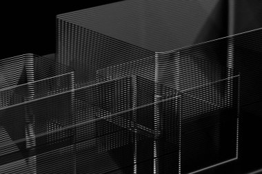 Şeffaf 3D dikdörtgensiz 3D işlemeli soyut modern geometrik tasarım.