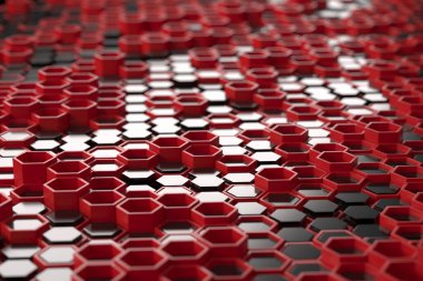 Modern tasarım için kırmızı ve siyah altıgenli soyut geometrik desen. 3d hazırlayıcı.