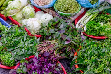 Canlı Asya sebze ve sebze pazarı.