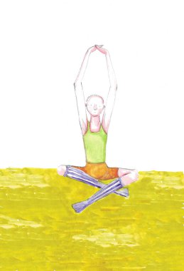 Yeşil halıda yoga yapan bir adamın resmi.