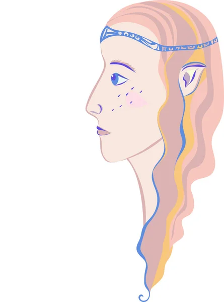 Una hermosa pelirroja de perfil con orejas rizadas y una tiara — Vector de stock