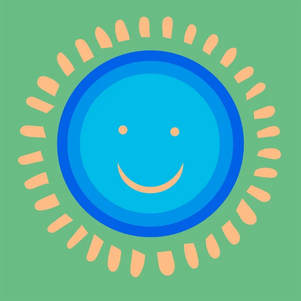 Καρτούν μπλε ήλιος με πορτοκαλί ακτίνες — Διανυσματικό Αρχείο