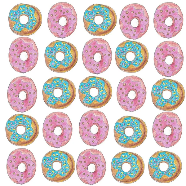 Коллаж из разноцветных розовых и голубых пончиков — стоковое фото
