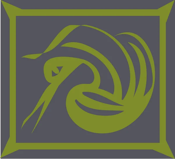 Dibujo abstracto de garza de pájaro de línea verde sobre fondo gris — Vector de stock