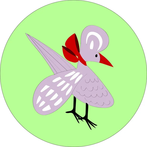 Um pássaro com penas brancas, uma crista ondulada, um longo bico vermelho em um círculo verde —  Vetores de Stock