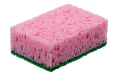 Beyaz arka planda izole edilmiş bulaşık yıkamak için mutfak süngeri.