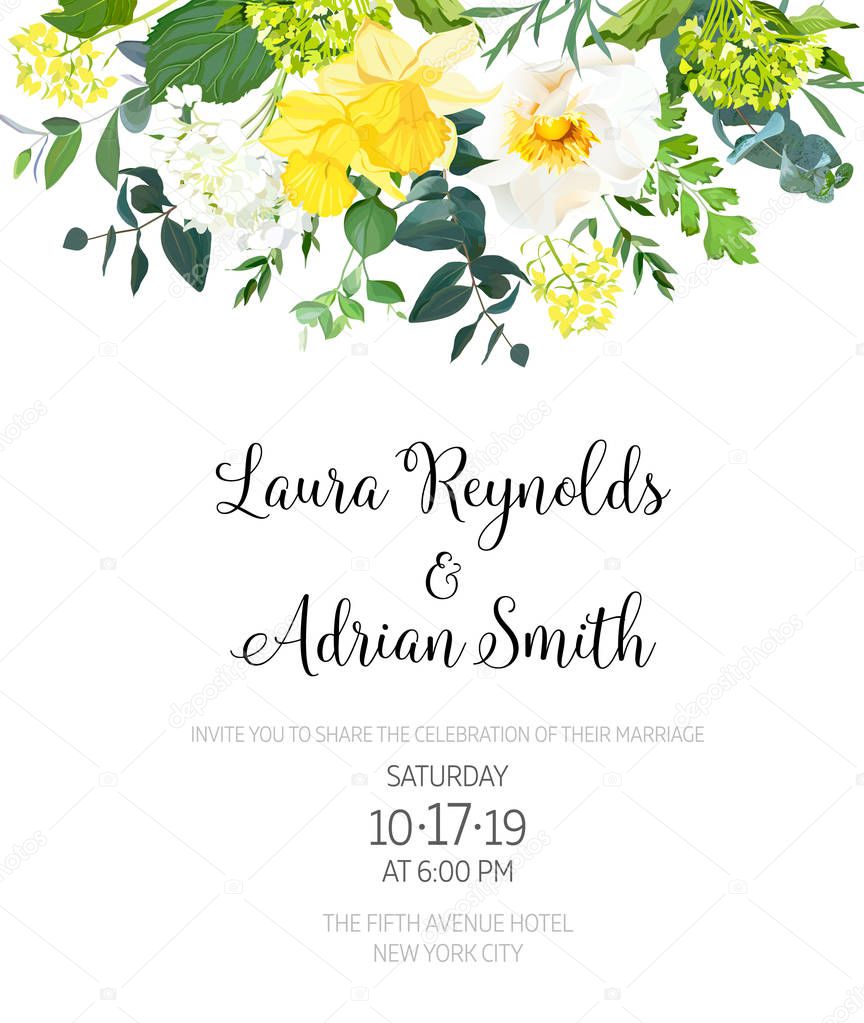 Yellow wedding botanical vector flower design invitation