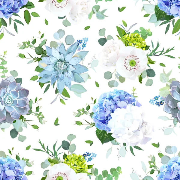 Mavi ve beyaz yaz çiçek sorunsuz vektör tasarım yazdırma