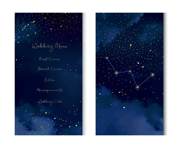 Noche mágica cielo azul oscuro con estrellas brillantes vector vertical b — Vector de stock