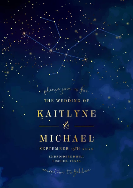 Волшебная ночь темно-синее небо с сверкающими звездами векторной свадьбы в — стоковый вектор