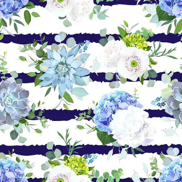 Blaue und weiße Sommerblumen nahtloser Vektor-Design-Druck. — Stockvektor