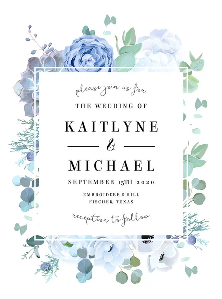 Tozlu mavi gül, echeveria etli, beyaz ortanca, ranunculu