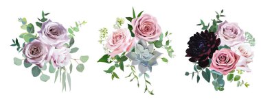 Dusty pink and mauve antique rose, pale flowers vector design we clipart