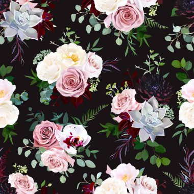 Koyu siyah vektör çiçek desenli