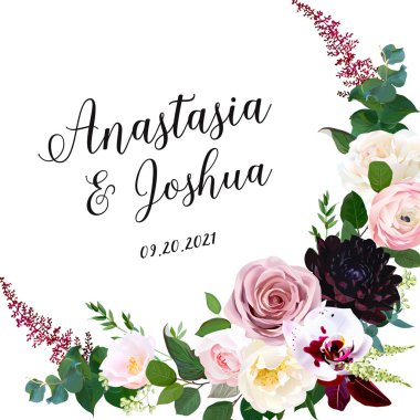 Karanlık şık çiçekli vektör tasarım çerçeve düşmek