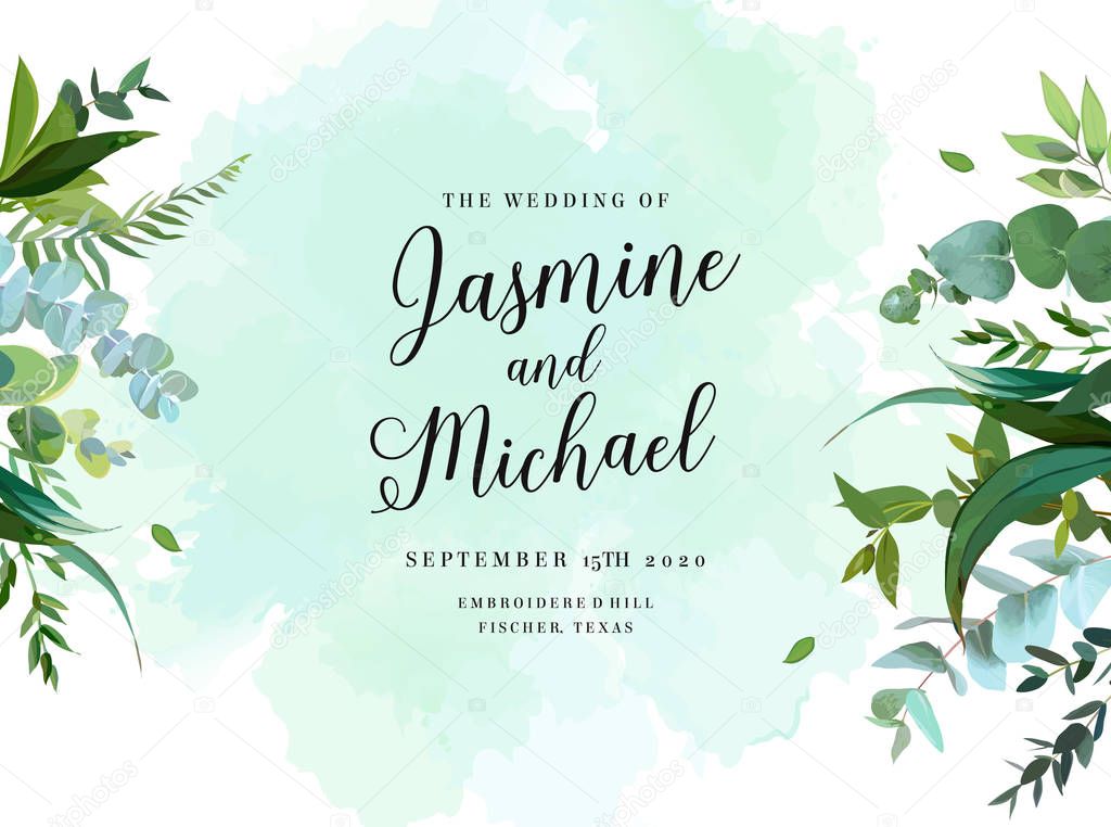 Herbal vector frame with watercolor style splash