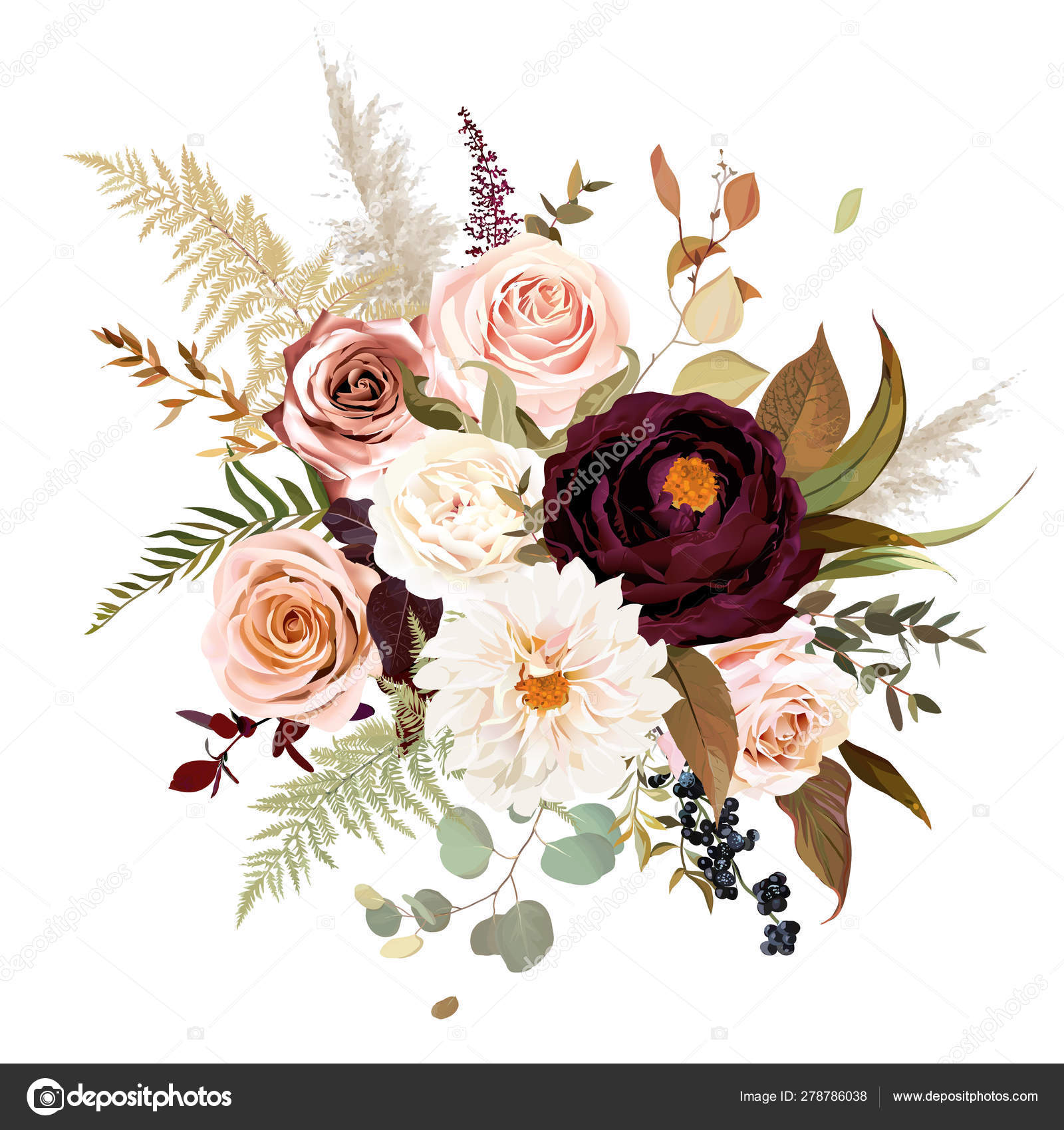 Moody Boho Bouquet De Vecteur De Mariage Chic Image