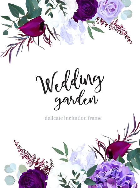 Elegante temporada flores oscuras vector diseño boda marco — Vector de stock