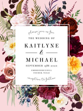 Kare barok çiçek etiketi. Yaprak ve çiçeklerden dizilmiş pembe çerçeve.