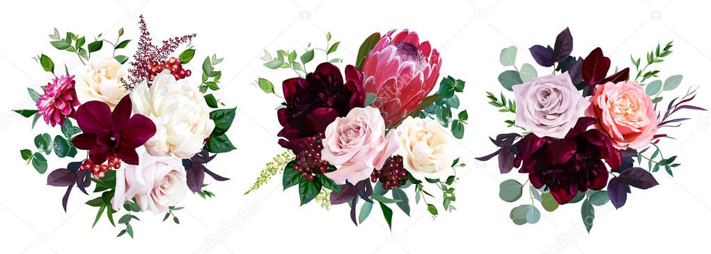 Luxury fall flowers vector bouquets.