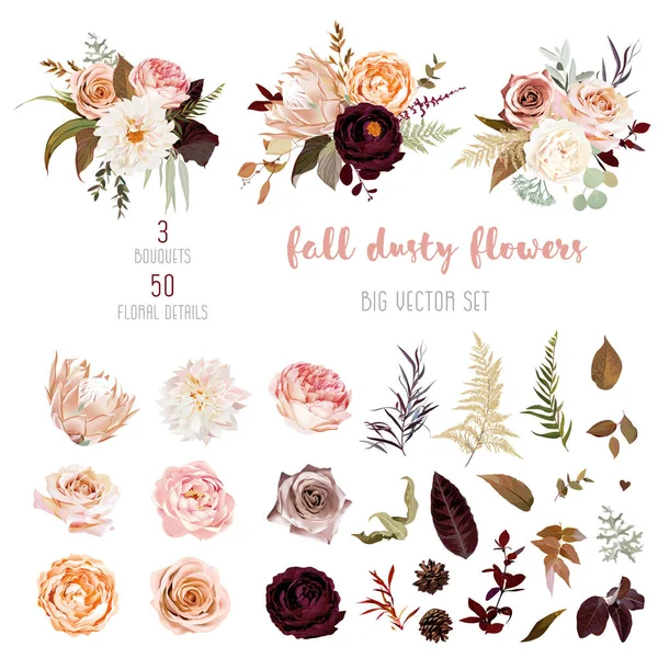 Floral pastel watercolor style big vector collection — Stock Vector