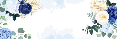 Klasik mavi, beyaz gül, beyaz ortanca, ranunculus, şakayık, devedikeni çiçeği.