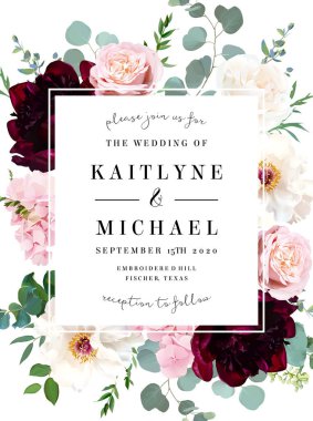 Bahar çiçekli zarif bir düğün kartı.