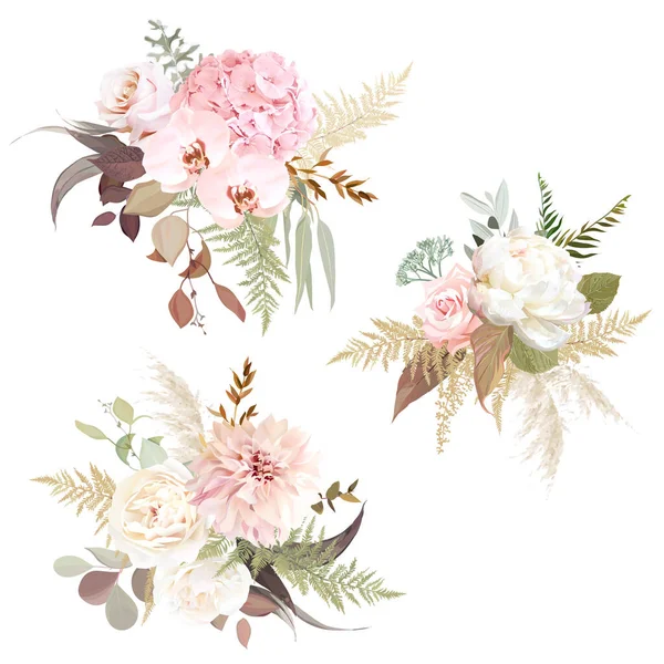 Luxe beige trendy vector design bloemen boeketten — Stockvector