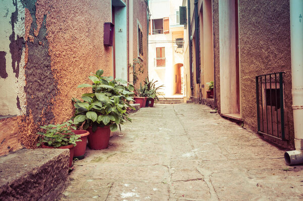 The beautiful alley of castelsardo old city - sardinia - italy