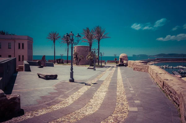 pedestrian area on the ramparts of Alghero - Sardinia in a sunny day of spring