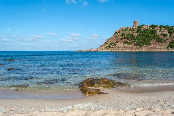 Pohled Pobřeží Sardinie Pláž Porticciolo Alghero Zataženo Ráno Letní — Stock fotografie