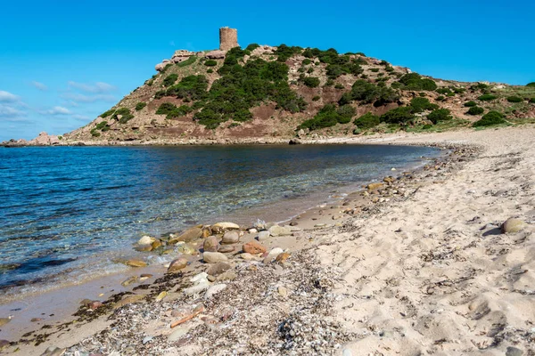 Pohled Pobřeží Sardinie Pláž Porticciolo Alghero Zataženo Ráno Letní — Stock fotografie