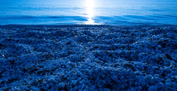 Kristal Helder Water Het Strand Zomer Bij Nacht Met Maan — Stockfoto