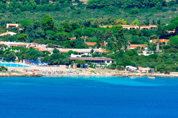 View of the sardinian Pischina Salida beach from the coast of Capo Caccia