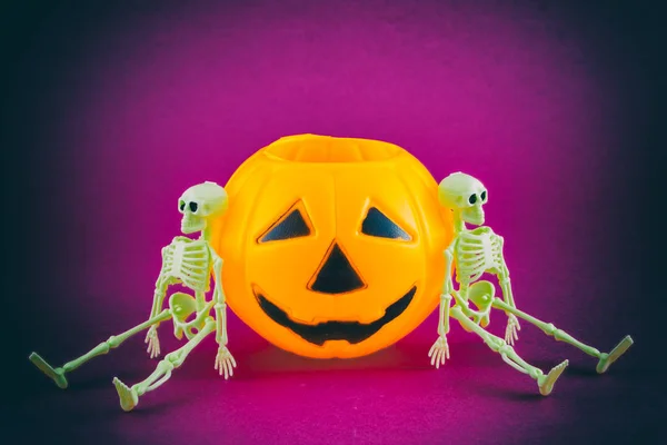 Isolated Halloween Toys Pumpkin Skeletons Bat — Stock Photo, Image