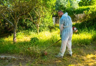 Fırça kesici kullanarak bahçıvan