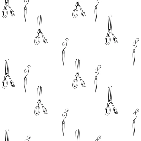 Nette Schere Nadeln Auf Weißem Hintergrund Doodle Kontur Nahtlose Quadratische — Stockfoto